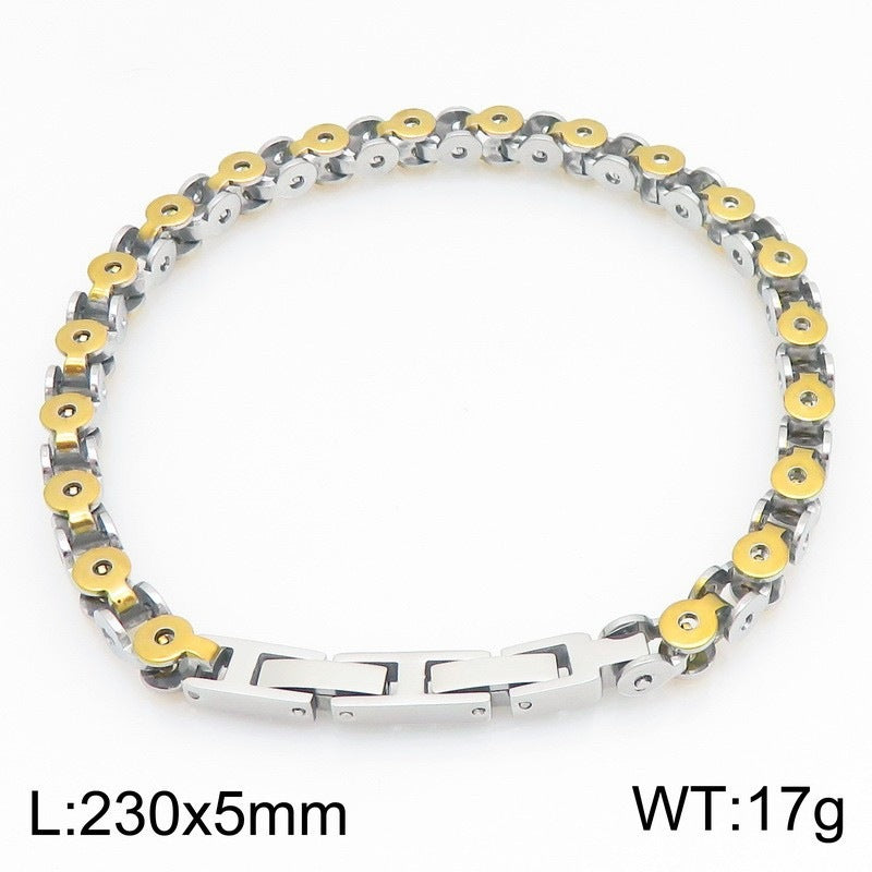 Hip Hop Rock Flower Bracelet Vacuum Plated Steel Gold Two-Color Stainless Steel Square
