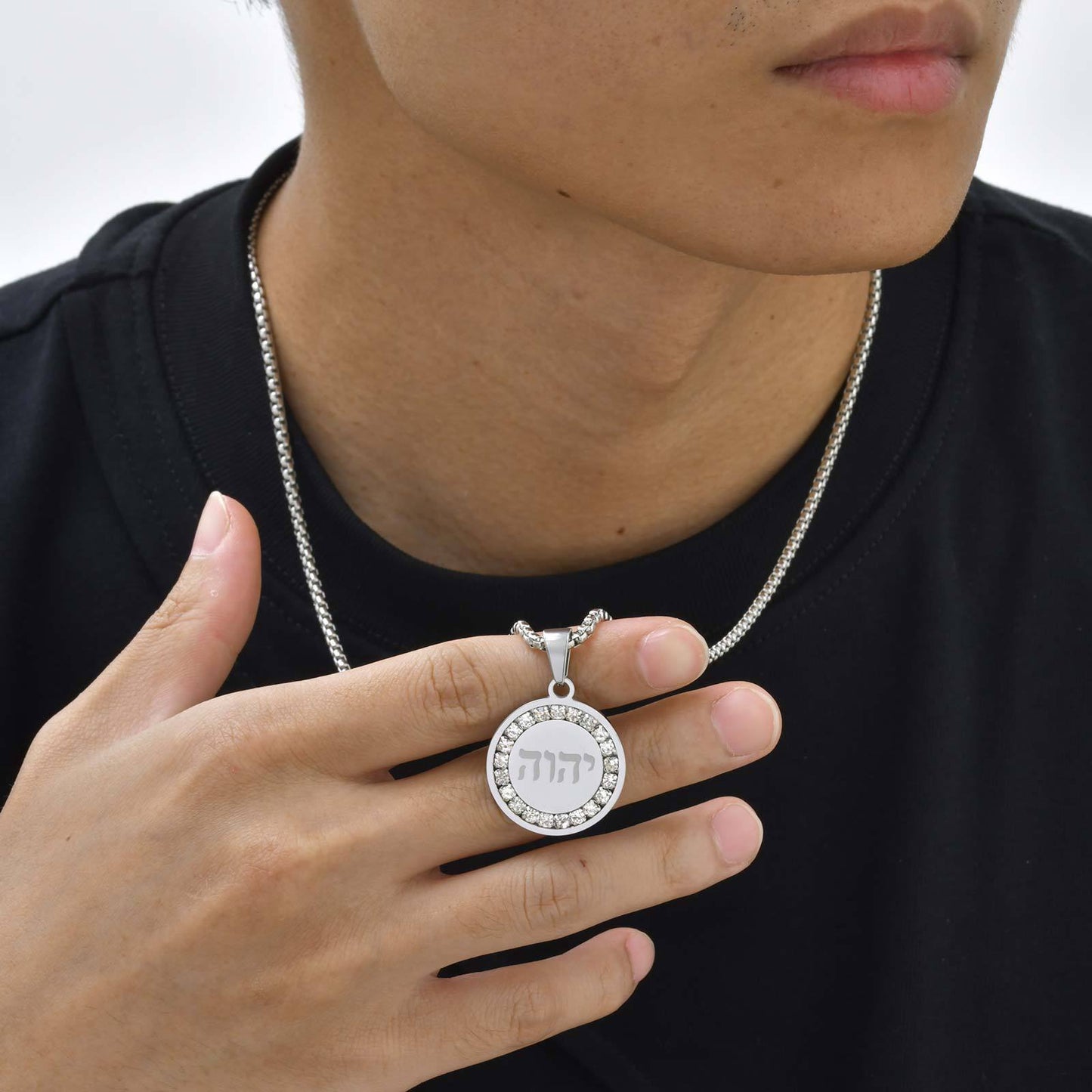 Planderful Stainless Steel Hebrew Pendant Necklace For Men