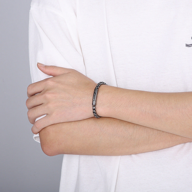 Planderful Square Pearl Bracelet Retro Magnetic Buckle Men