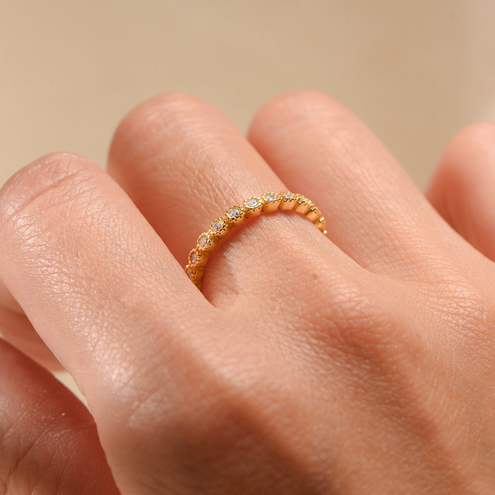 Micro-Inlaid Zircon Stacked With Ring S925 Sterling Silver Geometric Round Full Zircon Ring