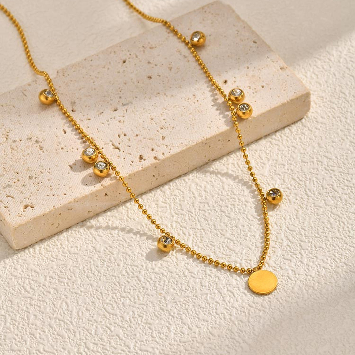 Stainless Steel Zircon Disc Bead Chain – Women's Neck Chain Necklace