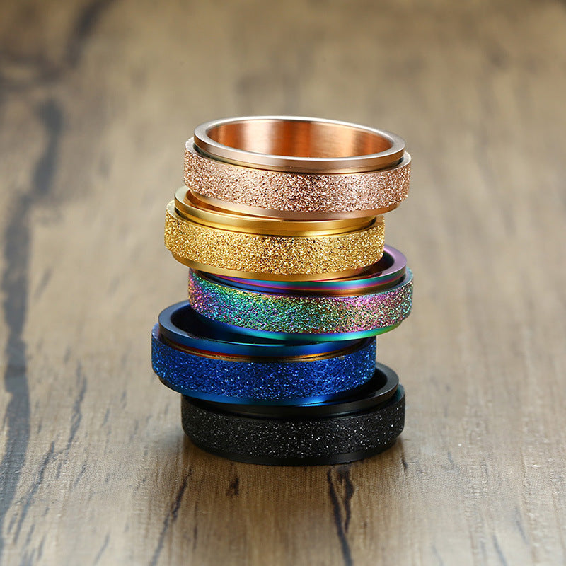 Stainless Steel Titanium Steel Ring Men's Rotating Colorful Glitter Jewelry