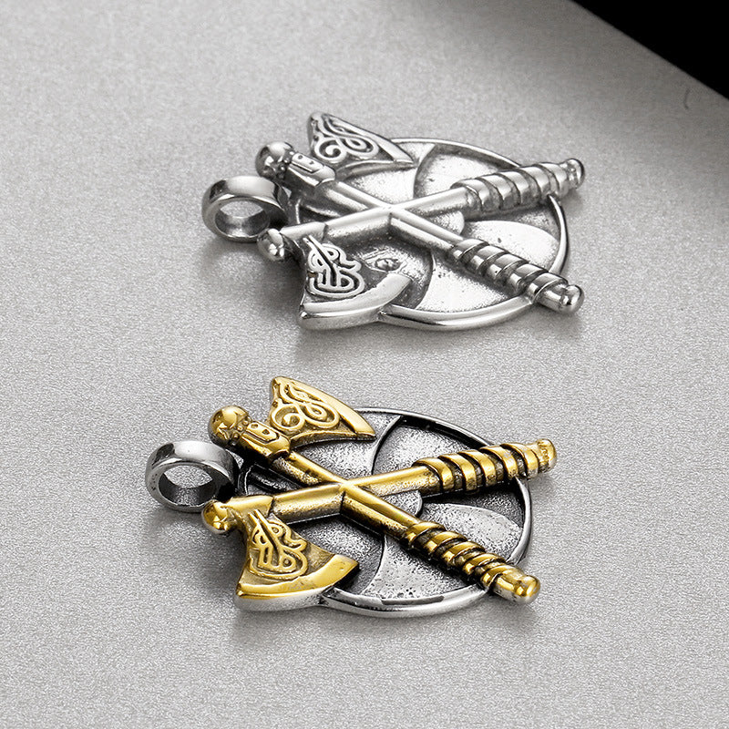 Viking-Inspired Stainless Steel Double Axe Pendant for Men – Punk Style Jewelry