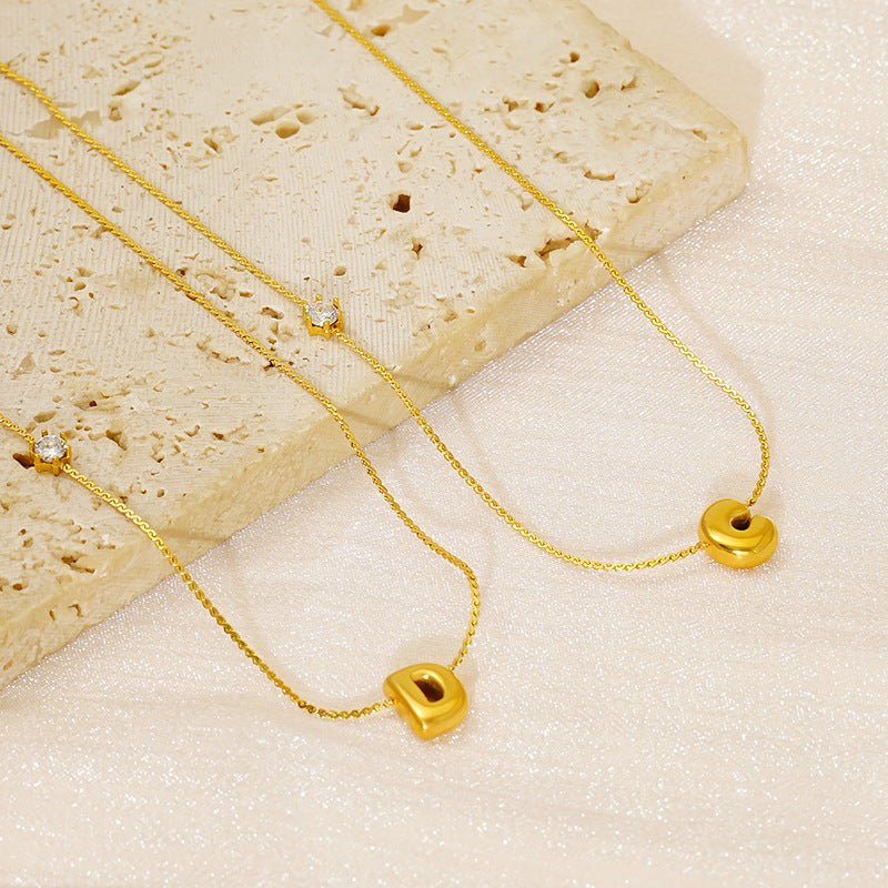 Planderful Jewelry Simple Chubby Bubble Letter Necklace Stainless Steel Personalization Pendant