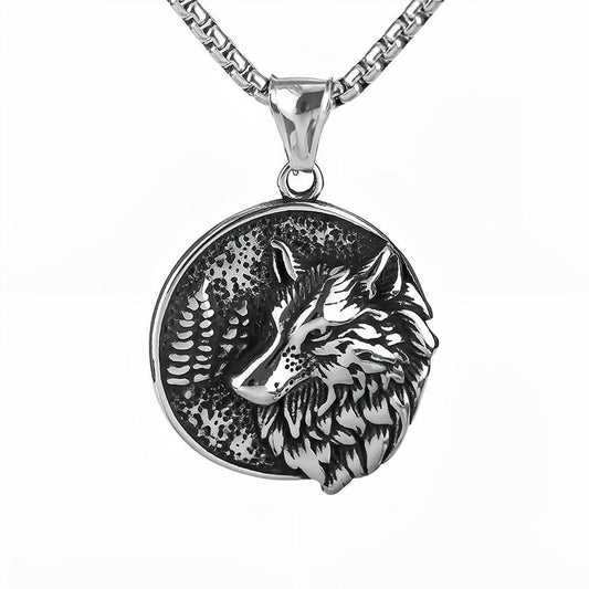 European and American Jewelry Wholesale Titanium Steel Men's Pendant Necklace Wolf Head Retro Hip-Hop Style