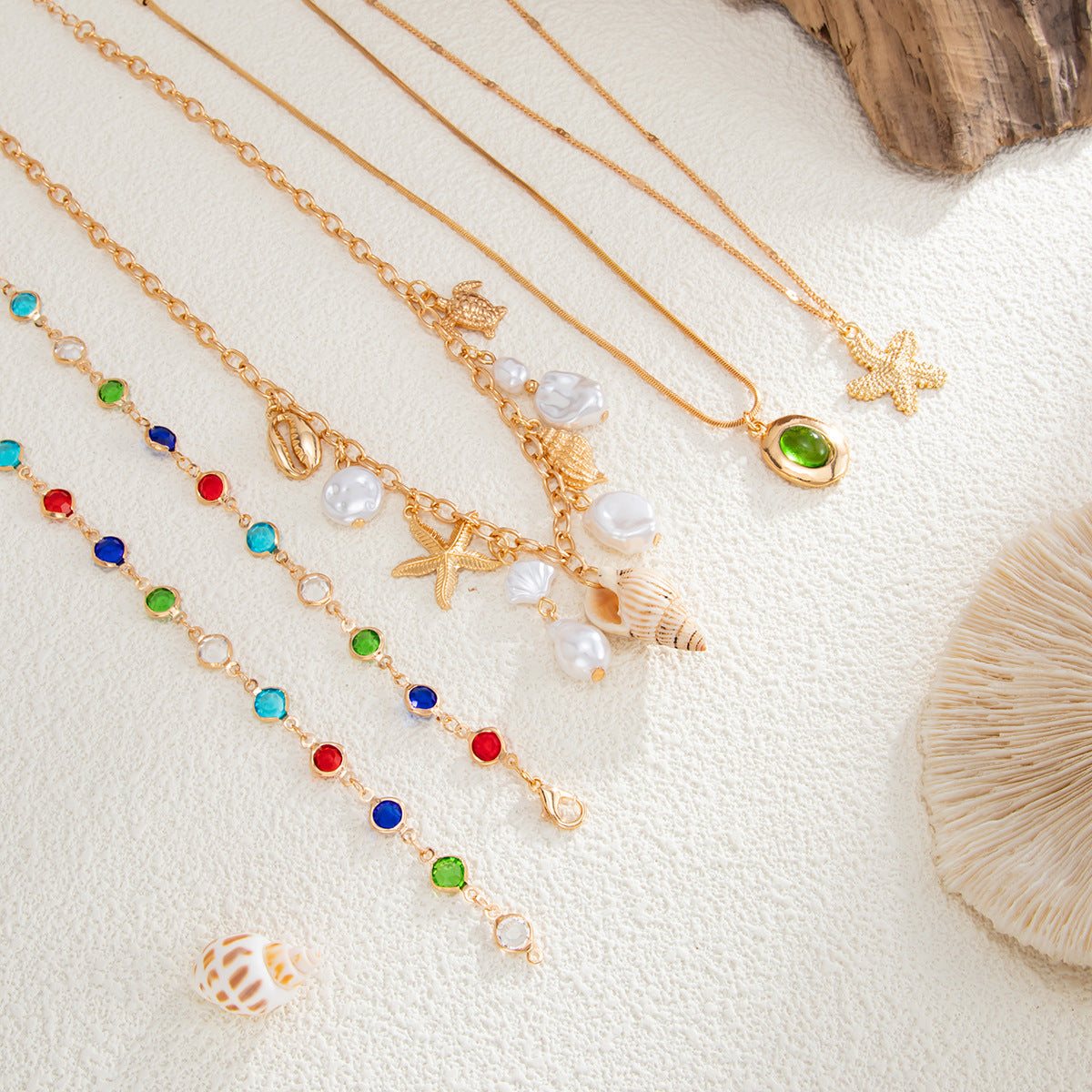 Starfish, Shell & Crystal-Style Necklace Set
