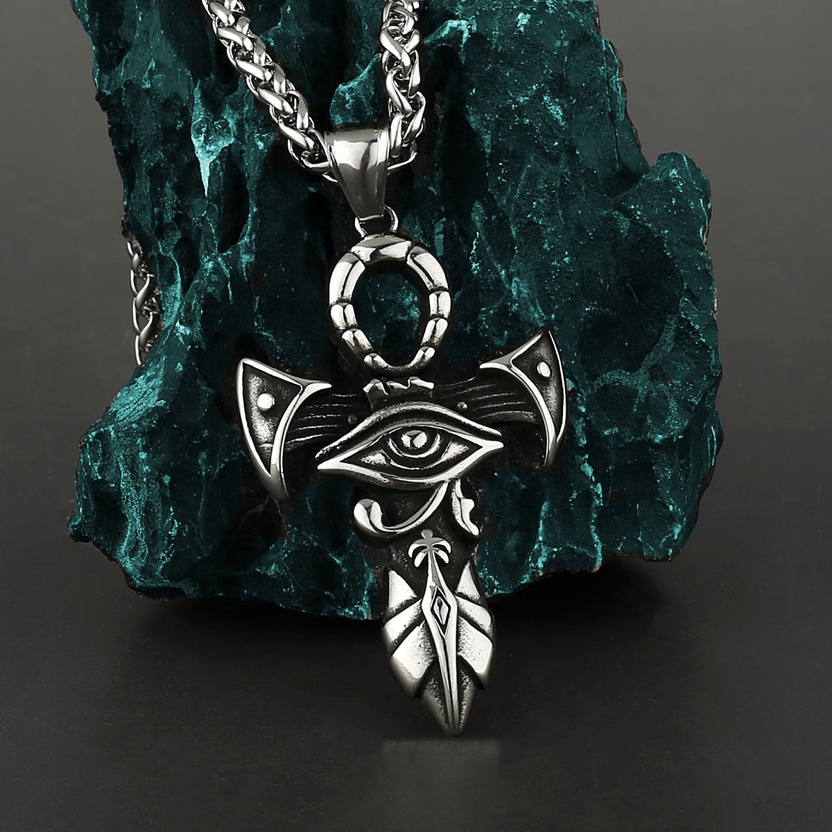 1. Planderful Egyptian Eye Necklace Titanium Steel Men