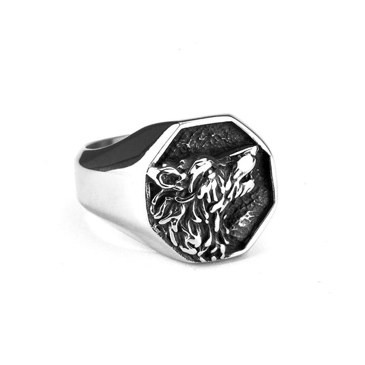 European and American Jewelry Men's Wolf Head Stainless Steel Ring