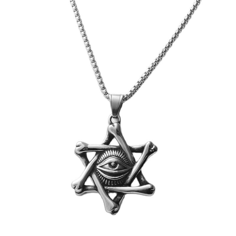 Trendy Titanium Steel Eye of Death Pendant Necklace for Men and Women - Retro Hexagram Design
