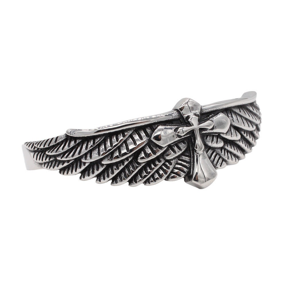 Planderful Everyday Genie Titanium Steel Eagle Cross Bracelet Retro Design For Men Women Unisex Protection
