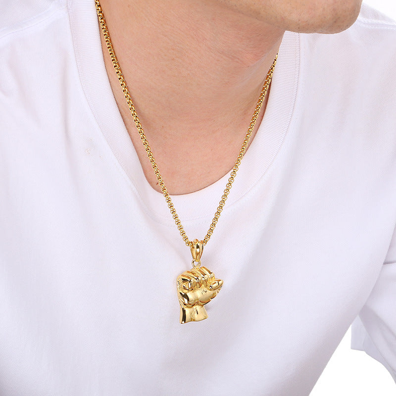 Planderful Retro Fist Pendant Titanium Steel Men Necklace