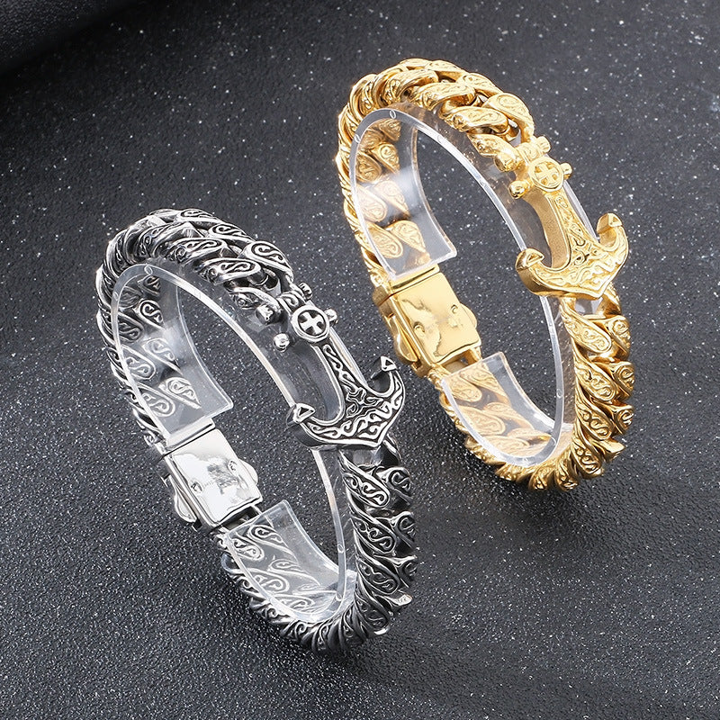 Planderful Men's Titanium Steel Cuban Chain Bracelet Bold