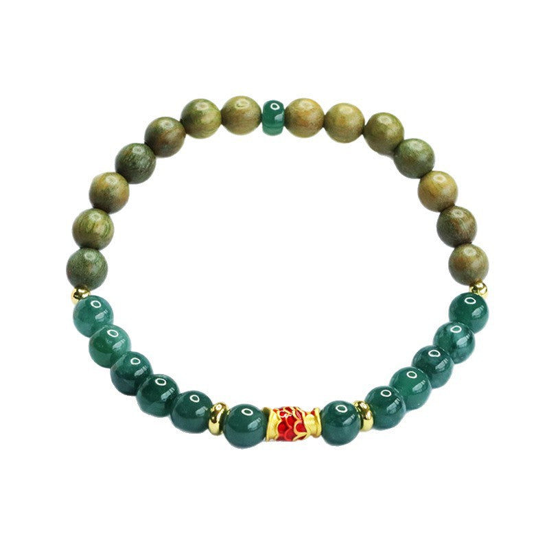 Blue Water Jadeite Green Sandalwood 6 mm Beaded Bracelet
