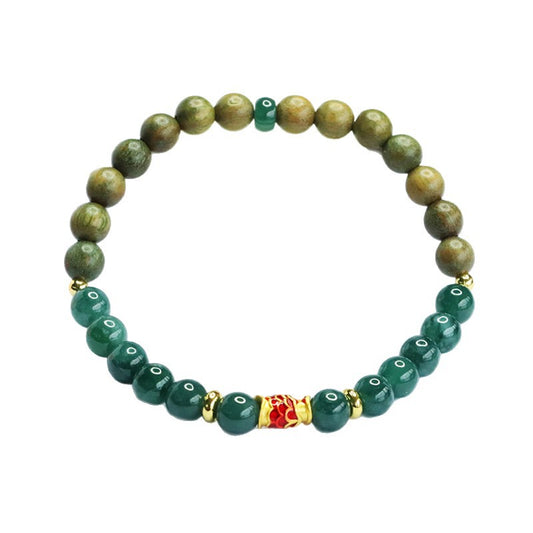 Blue Water Jadeite Green Sandalwood 6 mm Beaded Bracelet