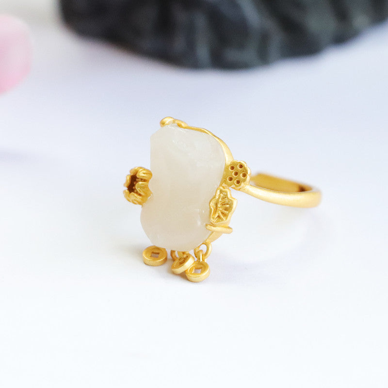 925 Sterling Silver White Hetian Jade Pixiu Ring