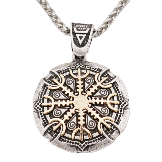 Viking Odin Logo Necklace with Snowflake Buckle - Men's Compass Pendant