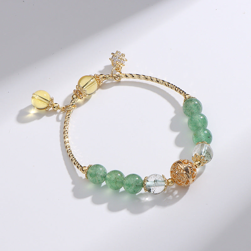 Natural Green Strawberry Crystal Sterling Silver Bracelet - Fortune's Favor Collection