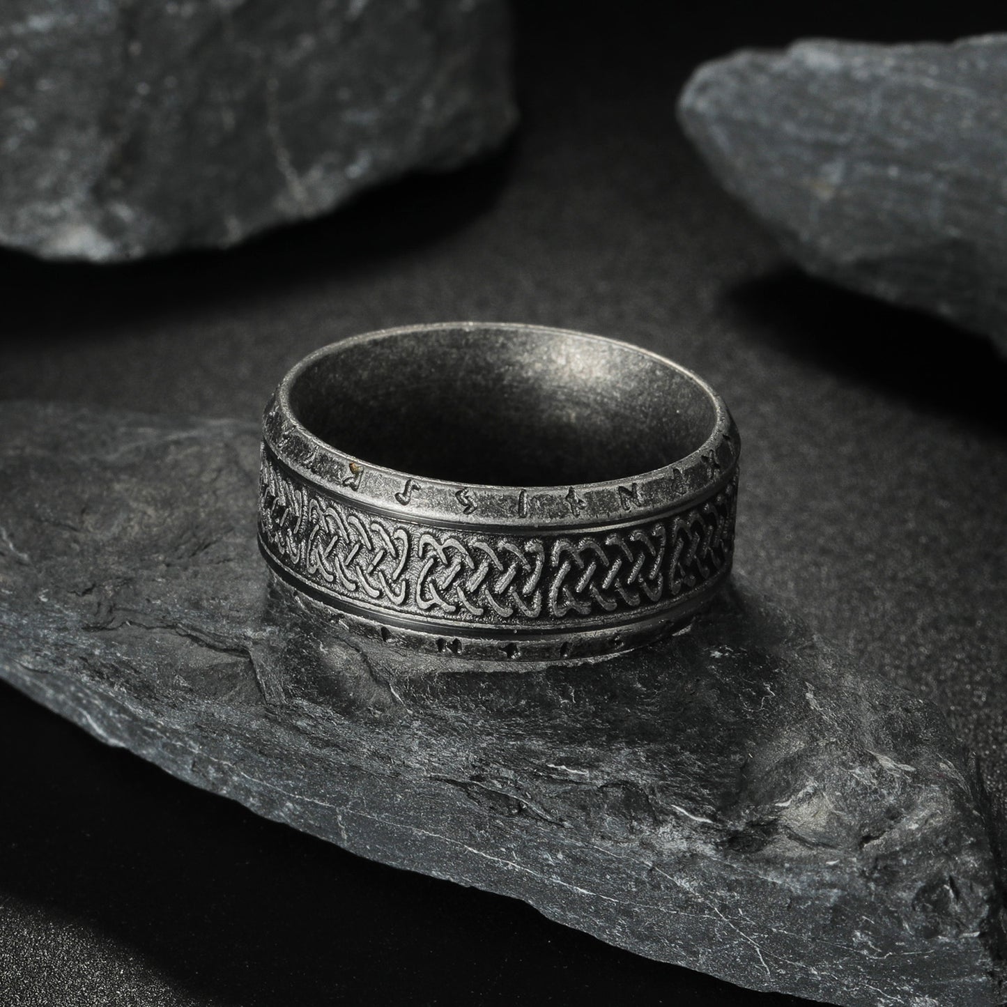 Viking Rune Ring Titanium Steel by Planderful for Unisex Lovers of Ancient Heritage Protection Symbol