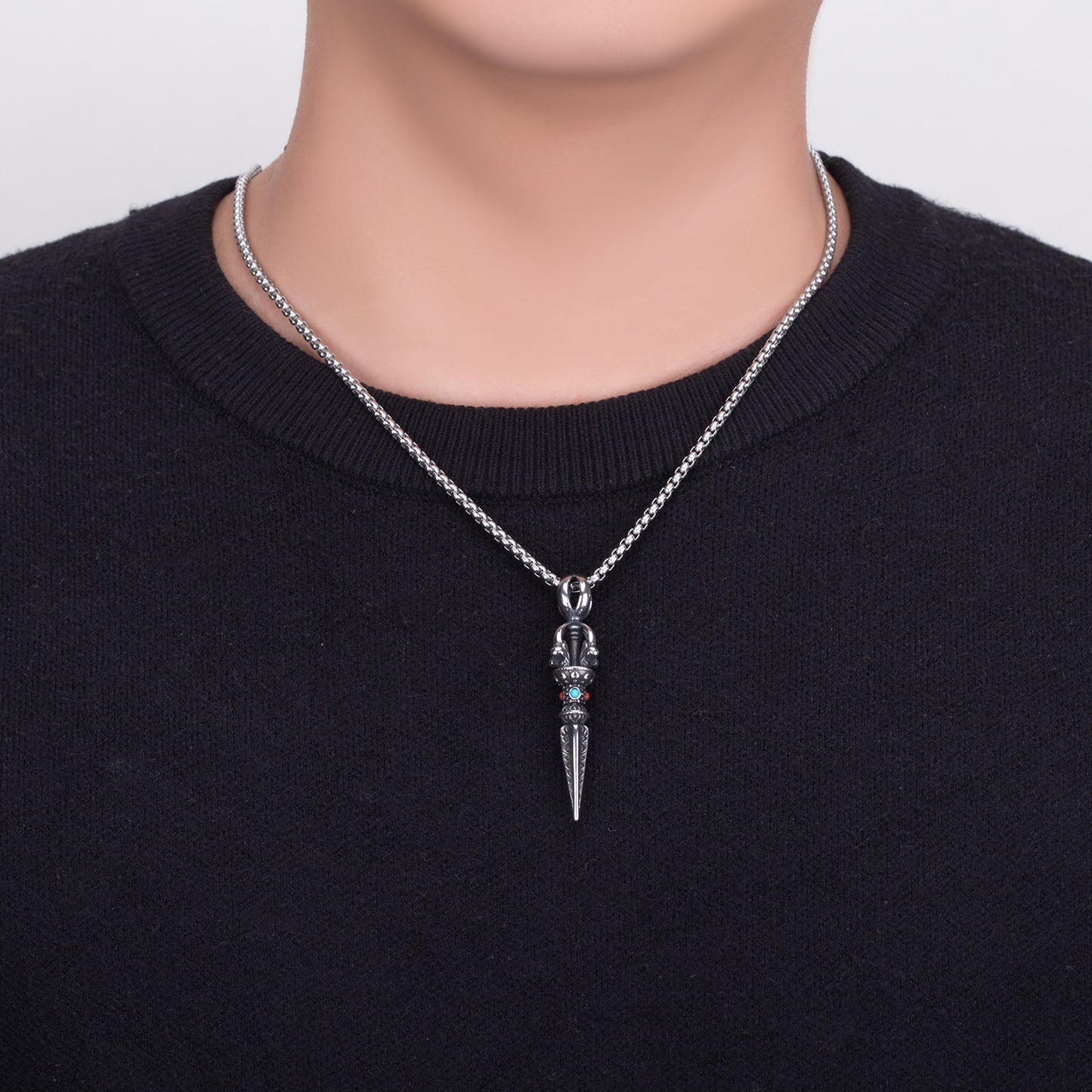 Steel Necklace - Vintage Vajra Pendant for Men