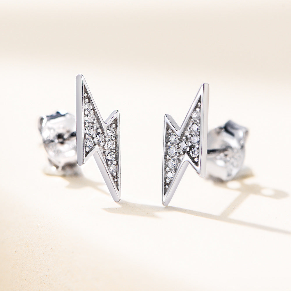 S925 Sterling Silver Micro-Inlaid Colored Zircon Stud Earrings Korean Version Geometric Lightning Earrings