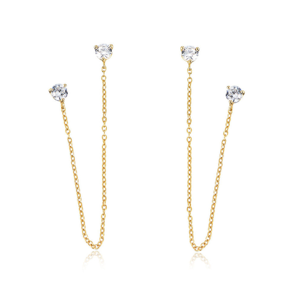 S925 Sterling Silver Wind Chain Fringed Zircon Stud Earrings, In Europe And America,