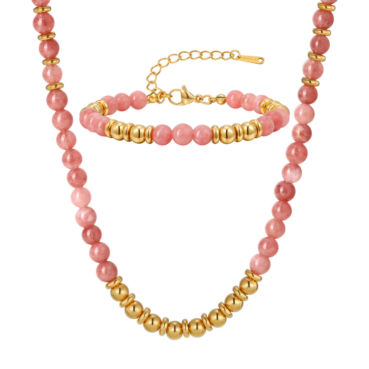 Beaded Chain Pink Crystal Stainless Steel Bracelet