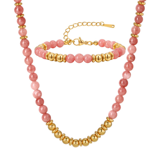 Beaded Chain Pink Crystal Stainless Steel Bracelet