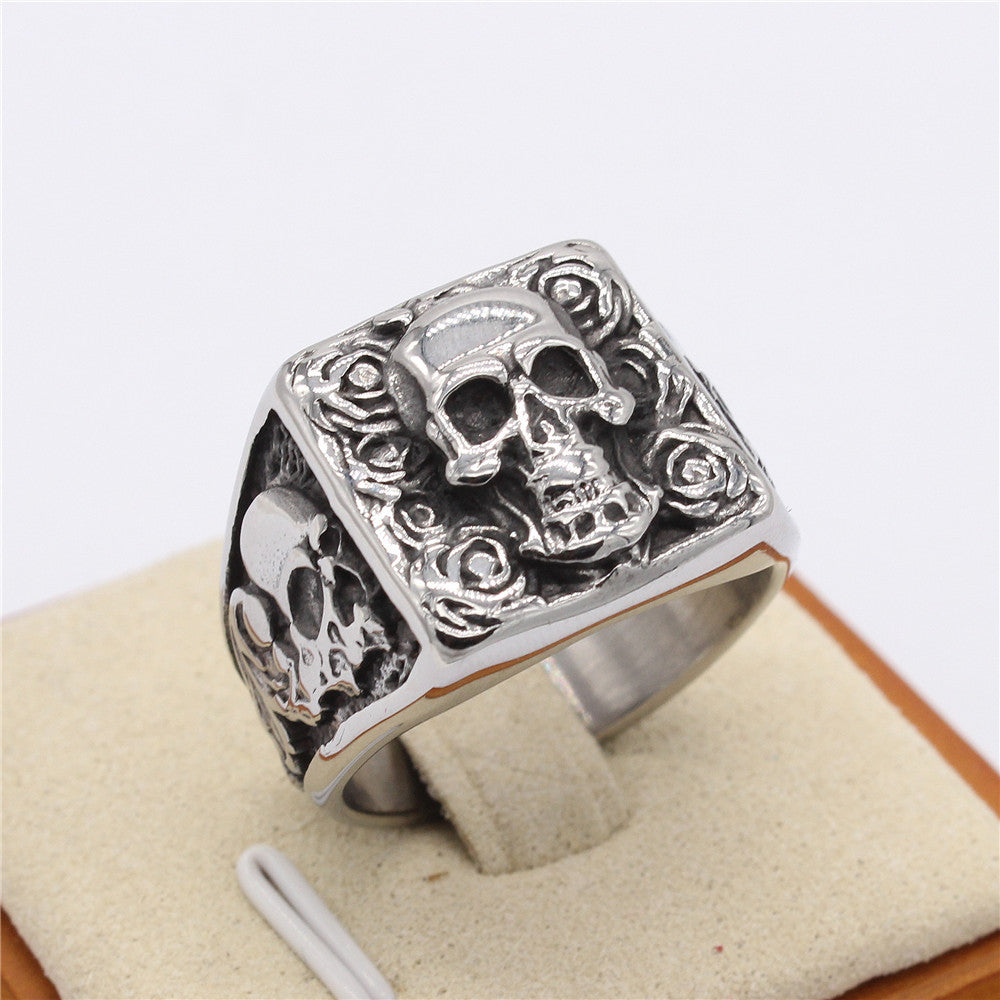 Retro Punk Skull Titanium Steel Ring