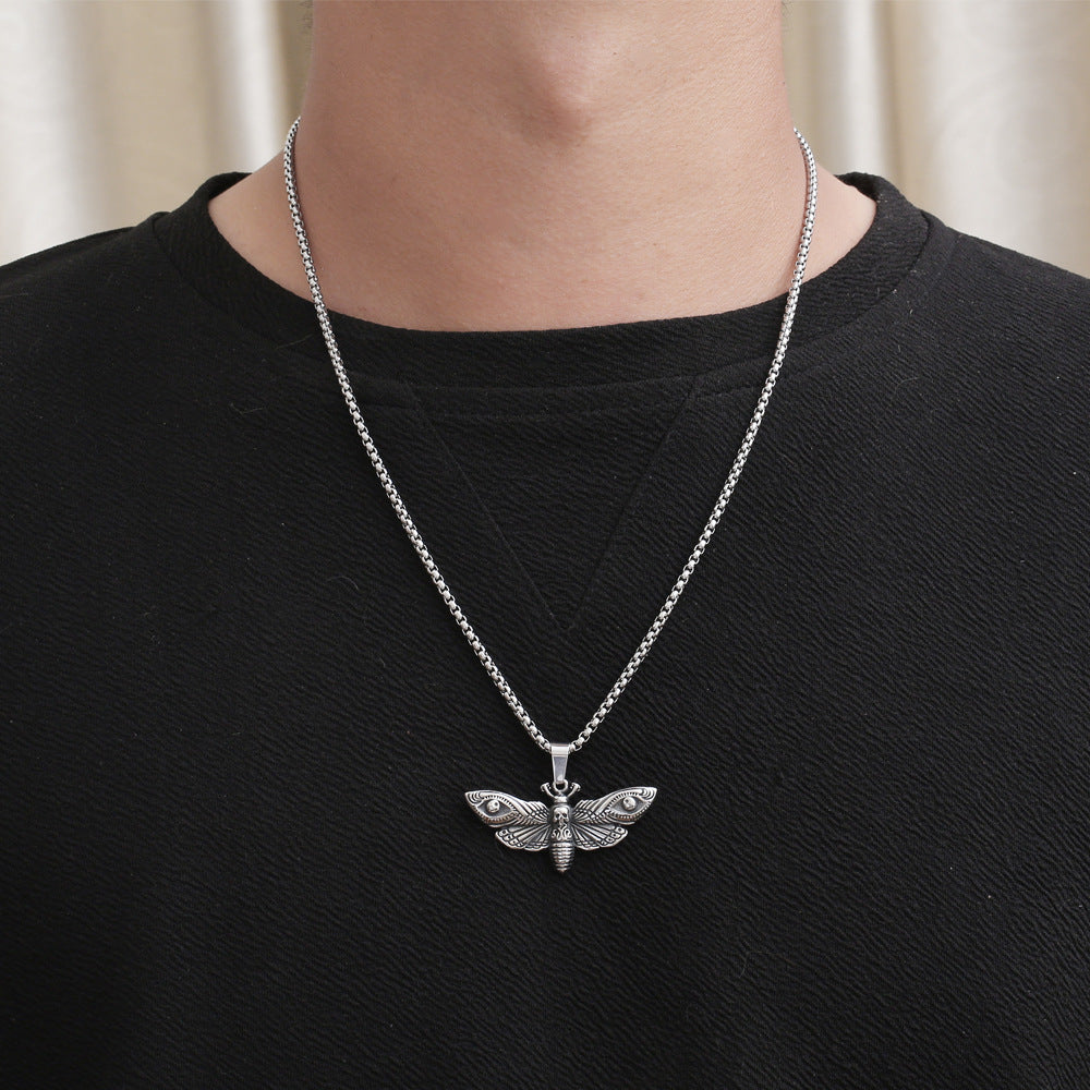Skull Moth Titanium Steel Hip-Hop Necklace for Men - Trendy European and American Jewelry