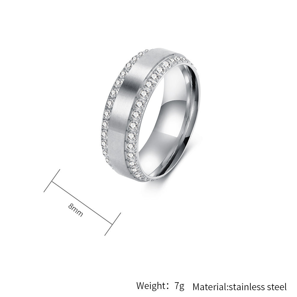 Planderful Unisex Zircon Ring Double Row 18K Gold Inlaid Titanium Steel Plated Luxury Jewelry