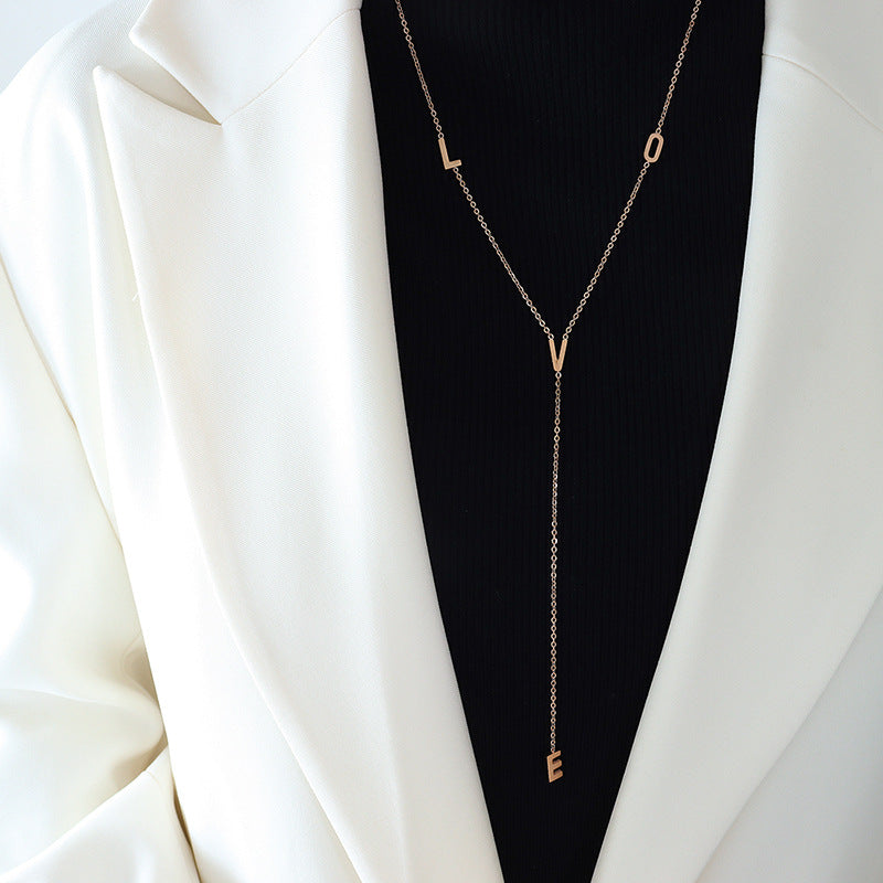 Fresh Love Letter Tassel Pendant Necklace: Dainty Gold-Plated Korean Jewelry