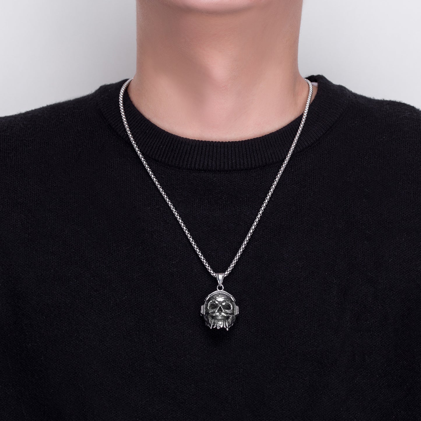 Steel Necklace - Statement Punk Skull Pendant