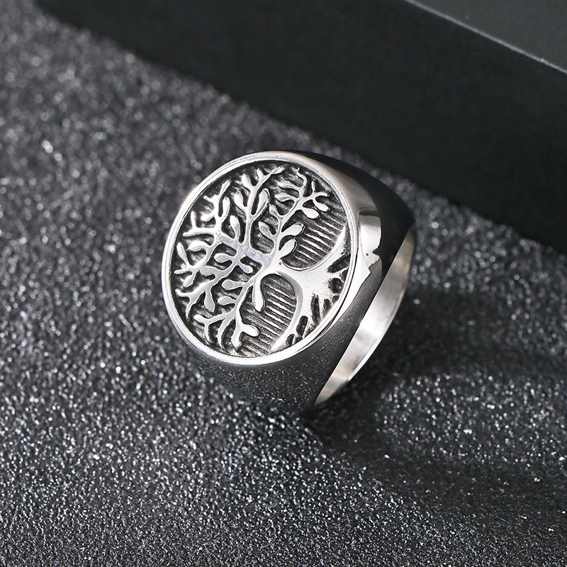 Planderful Punk Tree Of Life Ring For Men Gold Plated