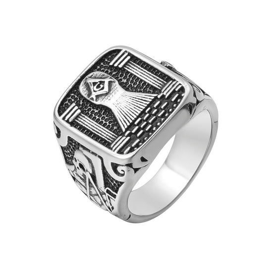 Planderful Titanium Steel Ring For Men Unisex Triangle Freemasonry Jewelry With Protective Statement