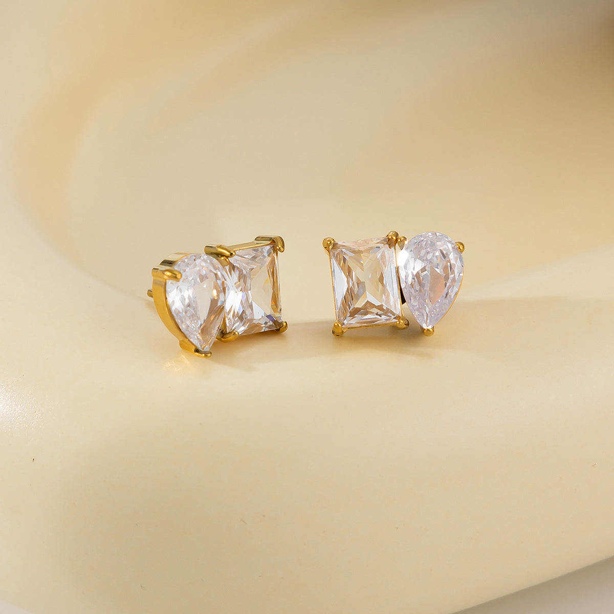 Planderful Vienna Verve Zircon Stud Earrings Stainless Steel Water Drop Square Design For Modern Women