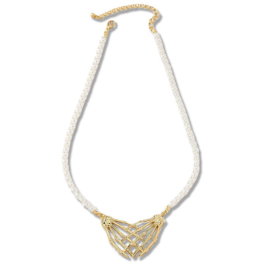 Pearl and Metal Hand Pendant Choker Necklace - Elegant Clavicle Chain Jewelry