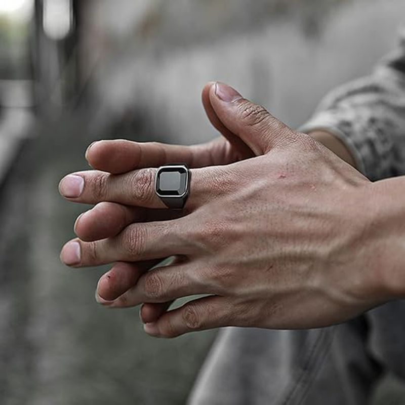 Planderful Titanium Steel Ring For Men With Imitation Gem