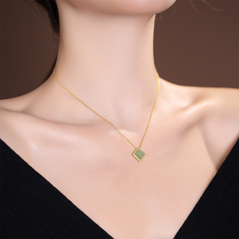 Sterling Silver Necklace with Hetian Jade Pendant - Light Luxury Edition