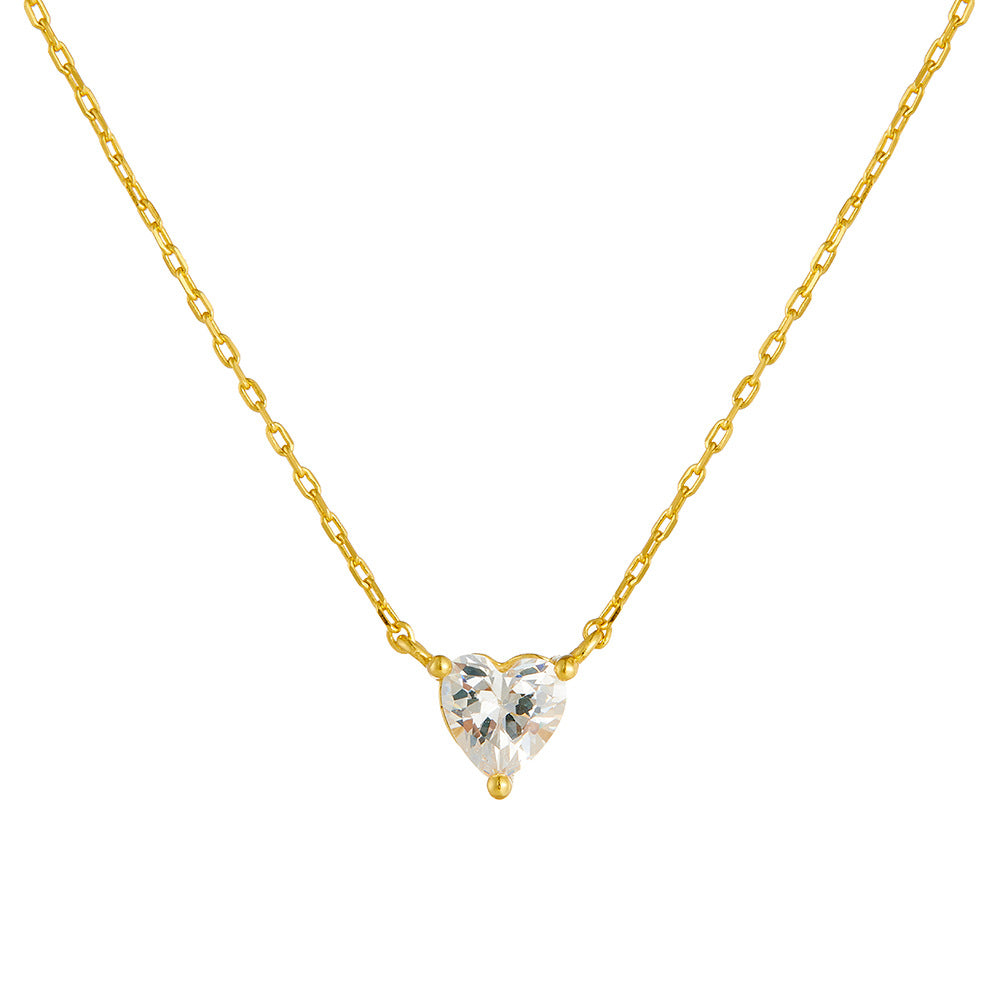 S925 Sterling Silver Classic Three-Claw Love Zircon Necklace Versatile Heart-Shaped Necklace