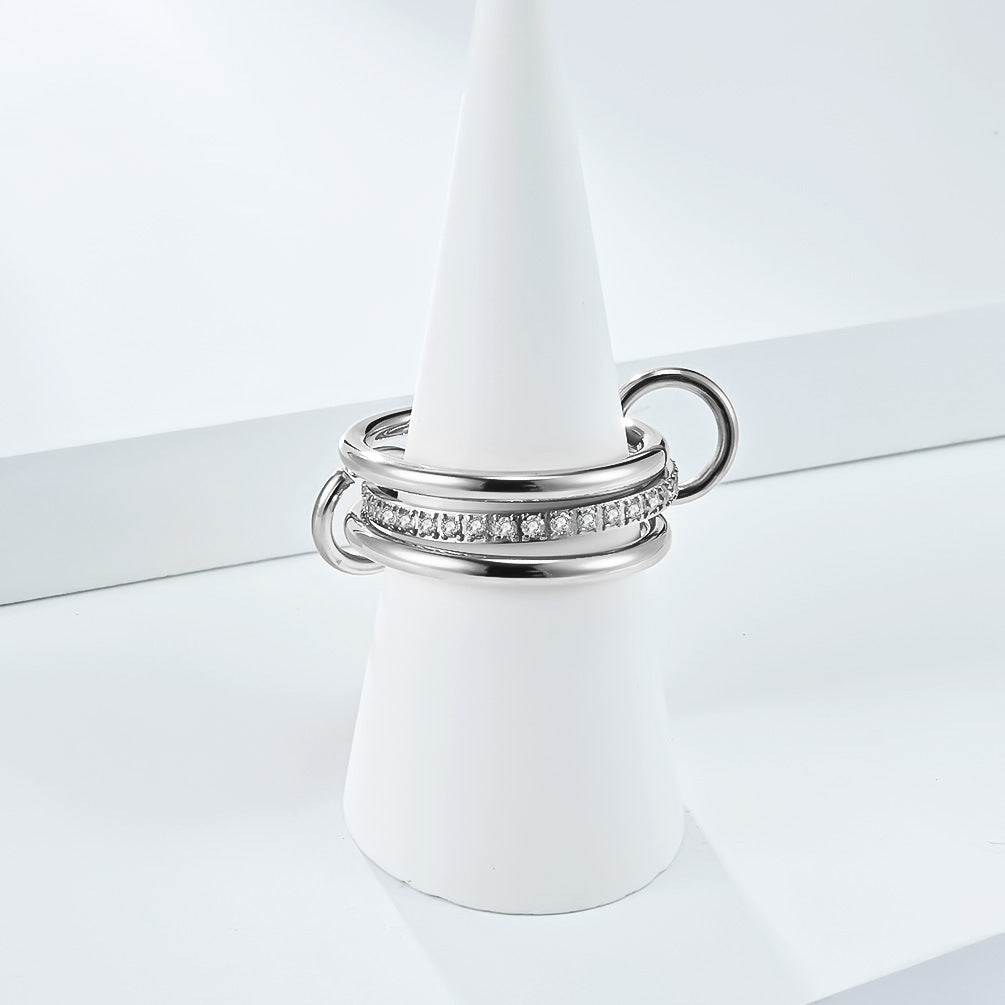 Planderful Everyday Genie Three Layer Stacking Ring With Zircon Light Luxury For Women
