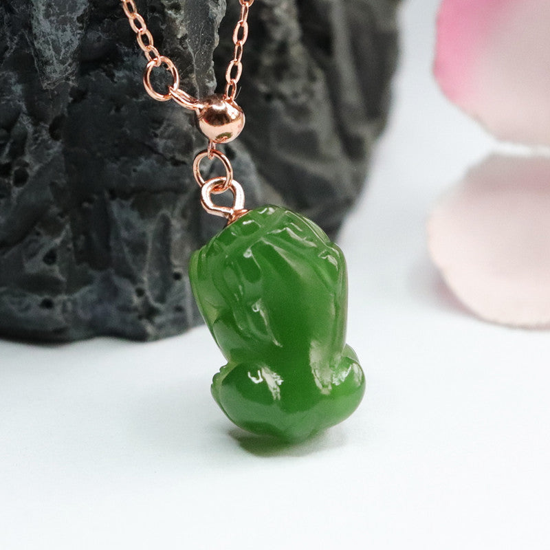 Sterling Silver Pixiu Necklace with Natural Hetian Jade Jasper