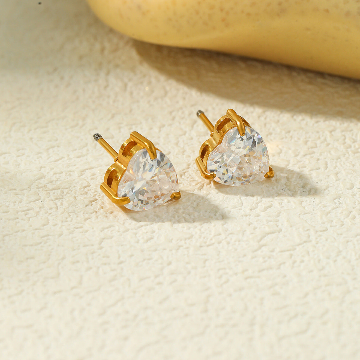 Planderful Vienna Verve Love Shaped Zircon Stainless Steel Stud Earrings For Daily Wear Fashion Lovers