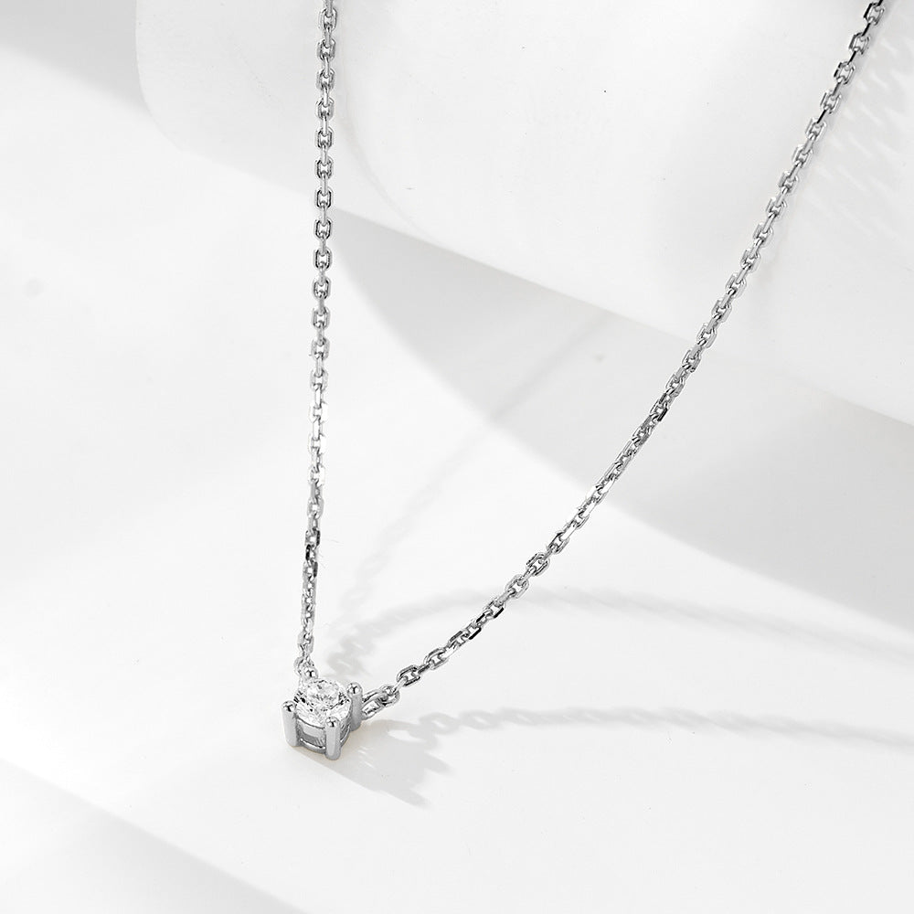 Planderful S925 Sterling Silver Zircon Pendant Necklace Four Prong Luxurious Setting For Women
