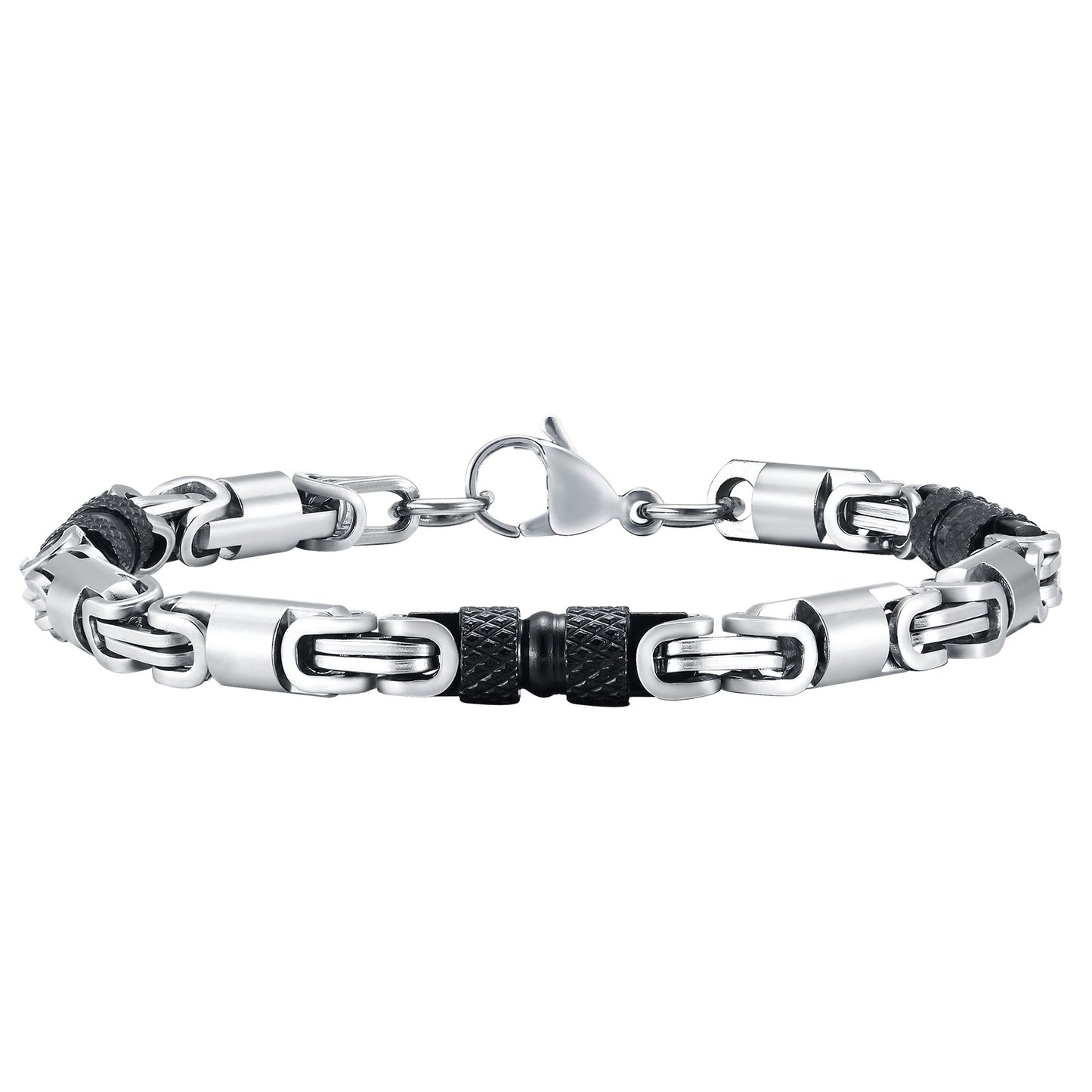 Stainless Steel Byzantine Handmade Chain Bracelet Men's Electric Black