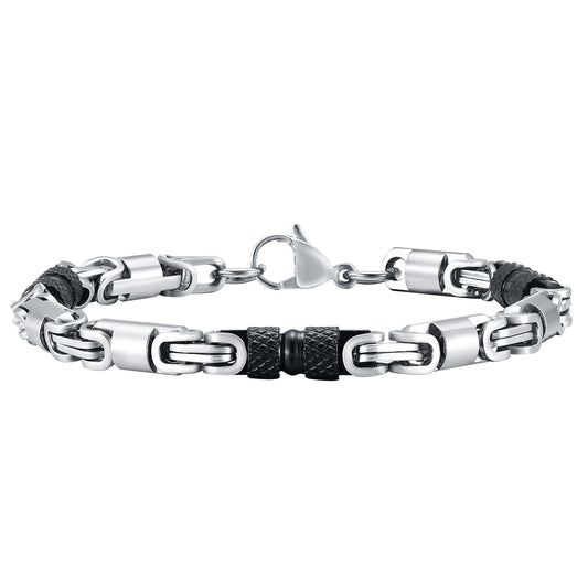 Stainless Steel Byzantine Handmade Chain Bracelet Men's Electric Black