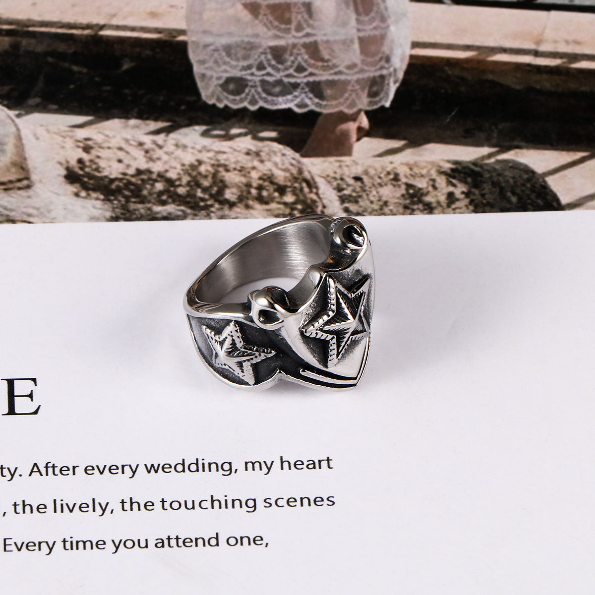 Triangular Stainless Steel Star Ring Mens Pentagram Jewelry