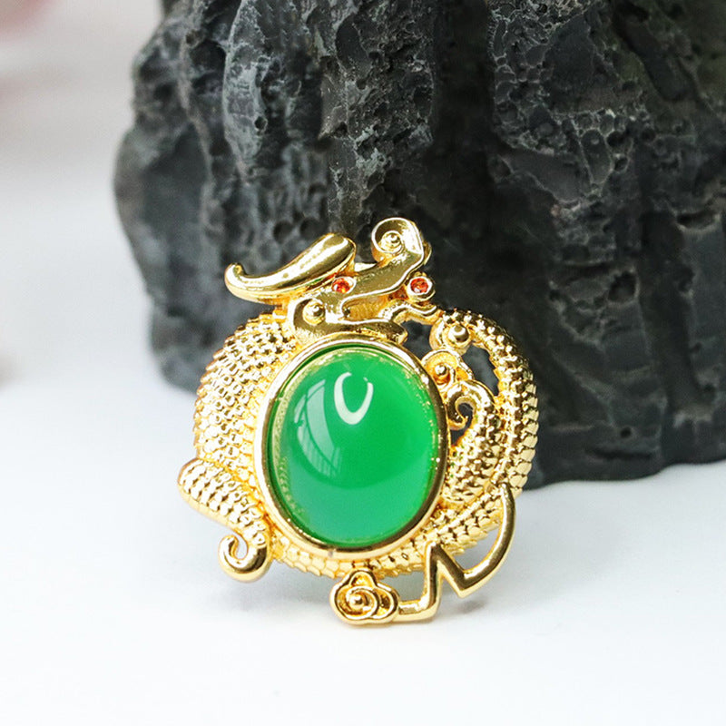Oval Imperial Green Chalcedony Dragon Pendant