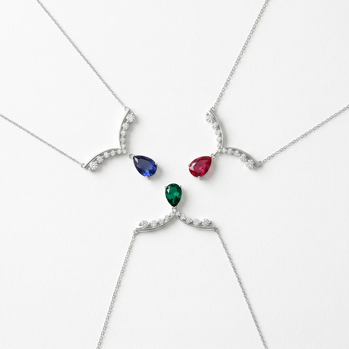 S925 Sterling Silver Lab-Grown Gemstone Teardrop Necklace