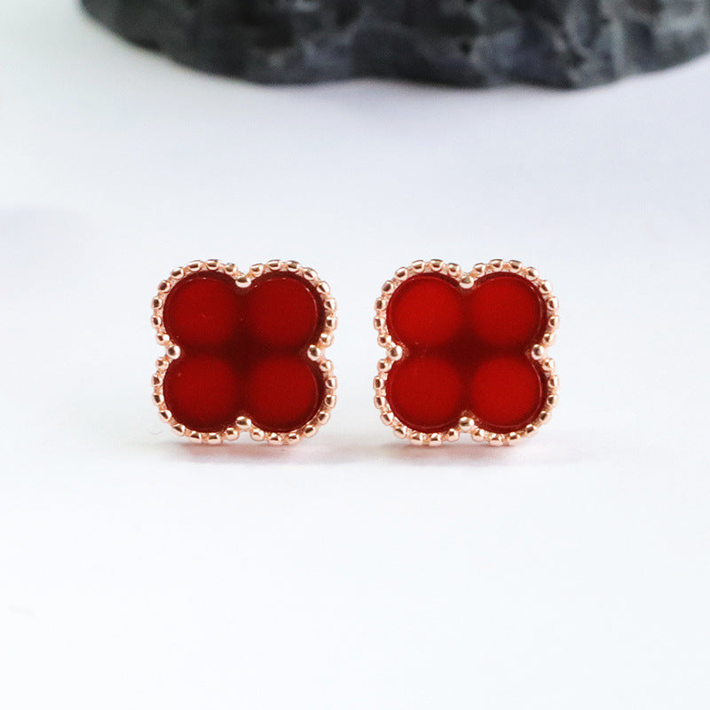 Fortune's Favor Natural Red Agate Silver Earrings