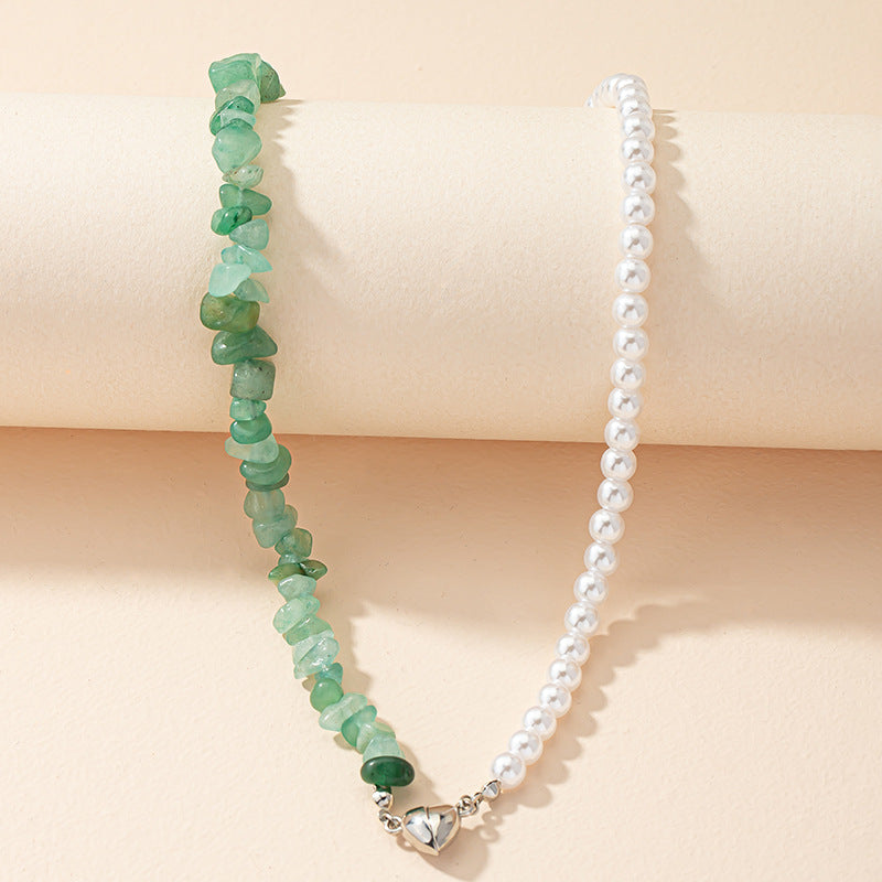 Love Charm Pearl Necklace with Spliced Stone Pendant - Elegant Clavicle Chain